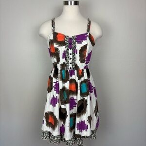 Kensie Colorblock Dress Silk Linen Blend Size M Animal Print Contrast Quirky Art